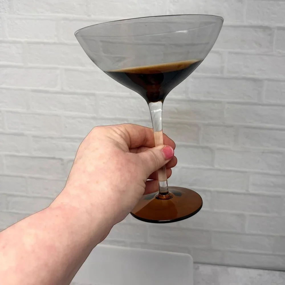 Set 4 Pier 1 Elemental Amber Brown Smoke Hand Blown Coupe Cocktail Glasses